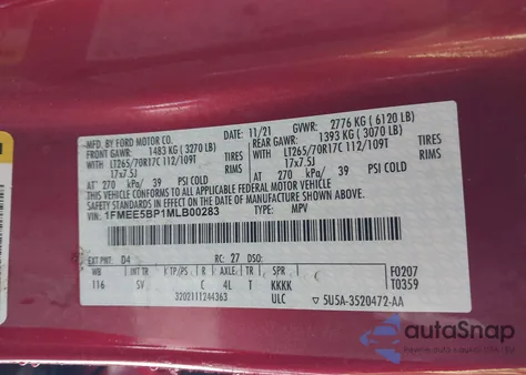 2021 Ford Bronco Black Diamond from USA, damaged, VIN 1FMEE5BP1MLB00283